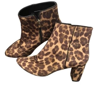 Nine West Leopard Faux Leather Fur Boots Women's 8.5 Classic Mob Wife Retro - Picture 1 of 7