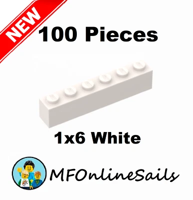 **NEW** 100x Genuine LEGO 1x6 Bricks - White- Piece # 3009 Bulk - Image 1 of 4