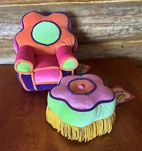Vintage Groovy Girls toller Sessel & Ottomane rosa Blumen Plüsch Stuhl Neu mit Etikett - Bild 1 von 14