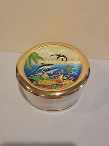 The Art Of Chokin 24KT Gold, White Dish for Trinkets with Lid, Dolphins - Picture 1 of 9