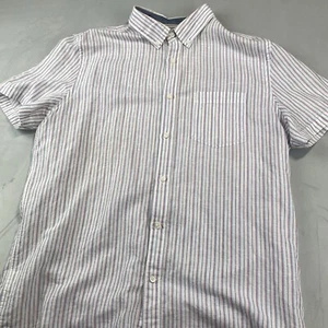 Country Road Short Sleeve Linen Shirt Mens Size L White Striped Casual Button Up - Picture 1 of 9