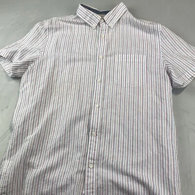 Country Road Short Sleeve Linen Shirt Mens Size L White Striped Casual Button Up - Image 1 of 4