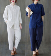 Ladies Women's Retro Linen Shirts Pants Tai Chi Sets Blouse Arts Kung Fu Suits
