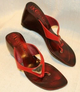 Ricky Sarkany Wedge Sandal Maroon with Red Straps, Womens US 7.5, EUR 38 - Picture 1 of 11