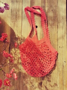 Handmade CORAL CROCHET COTTON MARKET MESH SHOPPING BEACH Bag - Picture 1 of 8