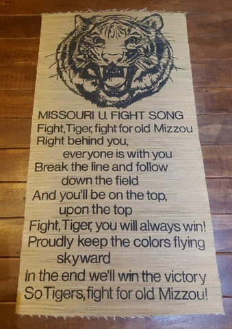 VNTG Missouri Mizzou Tigers Woven Straw Wall Hanging Banner FIGHT SONG Rare 5 FT Cover