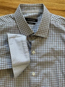 Bugatchi Uomo Herren Hemd mittelblau braun kariert Flip Cuff Shaped Fit Langarm - Bild 1 von 7