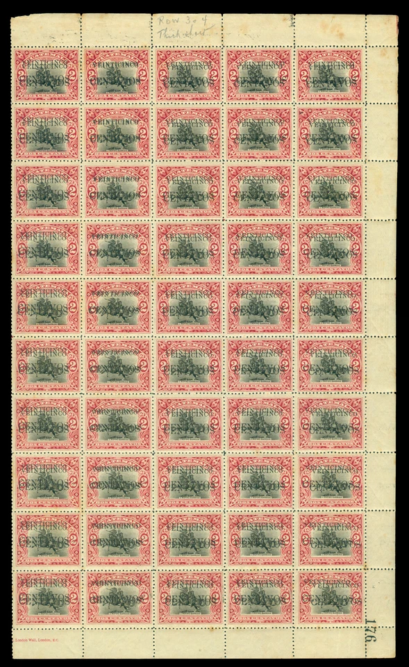 GUATEMALA 1916 Waterlow & Sons - Pictorials  25c/2c Scott # 157 DOUBLE SURCH x50 - Image 1 of 2