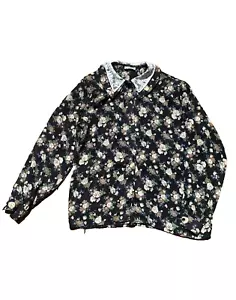 Vintage 80's Katies Black Floral Blouse with Lace Collar - Size M - Picture 1 of 10
