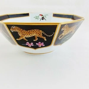 JAGUAR JUNGLE LYNN CHASE DESIGNS GROSSE ACHTECKIGE SCHALE 24KT GOLD JAGUARS SCHWARZ - Bild 1 von 9