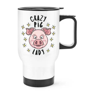 Tazza Da Viaggio Crazy Pig Lady Con Manico Scherzo Divertente Animale Fattoria - Foto 1 di 1