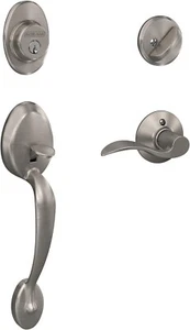 Schlage Plymouth Satin Nickel Single Deadbolt Entry Door Handleset F60 PLY 619 - Picture 1 of 4