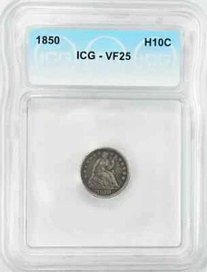 1850 SEATED LIBERTY HALF DIME H10C ICG CERTIFIED VF 25 VERY FINE (401) - Picture 1 of 4