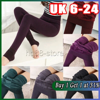 NEW WOMEN LADIES THICK WARM WINTER THERMAL FLEECE LINING LEGGINGS UK SIZE 6-16 - Image 1 of 4