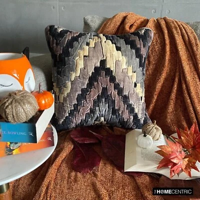 Brown Velvet Chevron, Painted & Quilted Throw Pillow Cover - Zidan - Image 1 of 4