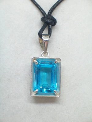 Ciondolo in ARGENTO 925 con TOPAZIO AZZURRO naturale - pendente con girocollo - - Immagine 1 di 4