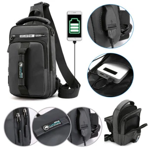 Anti-Theft Men's Sling Crossbody Bag Chest Shoulder Messenger Backpack USB Port - Picture 1 of 12