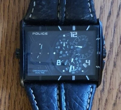 POLICE Men's Twingear Chronograph Watch 11397J Dual Time Black Leather Strap - Image 1 of 4