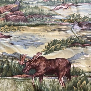 Vintage Woodland Animals Quilt Cotton Naturescapes Wilderness Moose Retro 1 yd - Picture 1 of 3