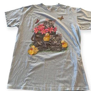 Vintage 90s Creative Apparel Concept Blue Cotton Sleep Shirt Cat Lady Long Tee - Picture 1 of 5