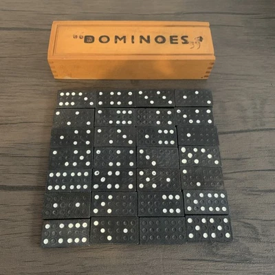 Vintage 28 x Traditional Dominoes Set In Wooden Box Toy Classic Game  - Image 1 of 4