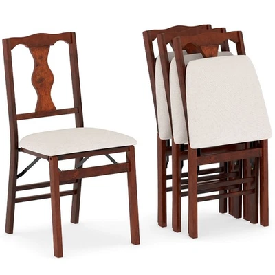 Set of 4 Folding Dining Chairs w/Rubber Wood Frame, Soft Padded Seat Cushion - Image 1 of 4