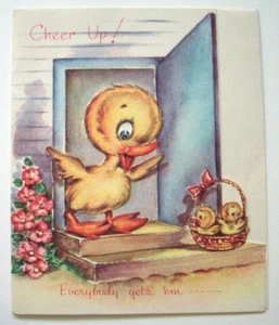 Duck duckling learning to swim embossed vintage Birthday Greeting Card *VV17 - Picture 1 of 3