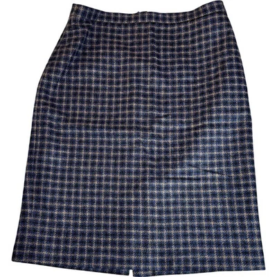 Pure Collection Moon Wool Pencil Skirt Womens UK 14 Blue Check - Image 1 of 4