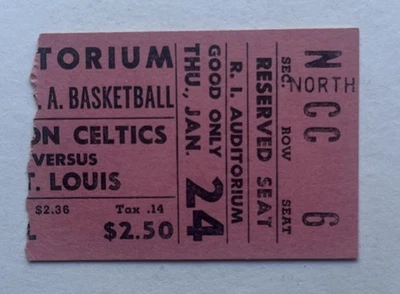 January 24 1963 Boston Celtics St. Louis Hawks Ticket Stub Bob Pettit 40 Points - Image 1 of 2