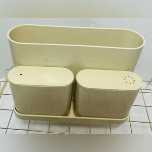 Vintage MCM Beige Plastic Table Organizer W Napkin Holder Salt and Pepper Shaker - Picture 1 of 6