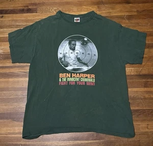 RARE Vintage Green Ben Harper Innocent Criminals Fight For Your Mind T-Shirt XL - Picture 1 of 6