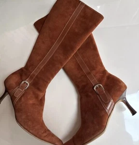 Lambertson Truex Suede Point-Toe Rust Knee-High Boots Womens 37 US 7 Side Zip - Picture 1 of 24