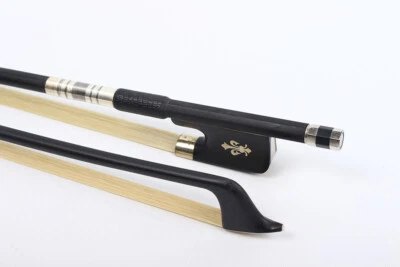 Black Cello Bow 4/4 size Carbon Fiber stick with ebony frog Natural Bow Hair - Image 1 of 4