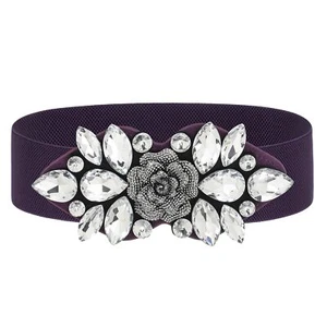 Rhinestone Belt Formal Belt Women Stretch Dressy Elastic Flower Belts Fancy P... - Picture 1 of 7