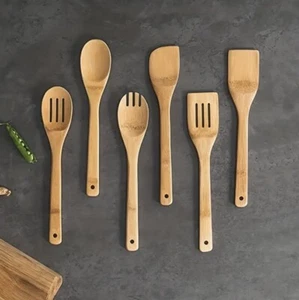 Juego de 6 espátulas de bambú de lujo cucharas de madera utensilios de mezcla herramientas de cocina - Imagen 1 de 4