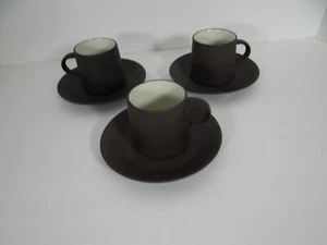 Dansk Flamestone Smooth Brown Demitasse Cups Saucers Set of 3 - Picture 1 of 13