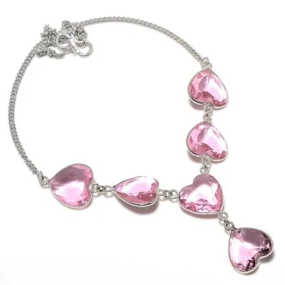 Collar Joyería Plata Esterlina 925 Piedras Preciosas Kuncita Rosa Natural 18" Regalo G726 Foto 1 de 4