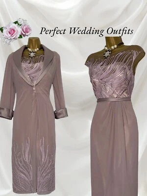 L’ATELIER Talla 8 Nuevo con Etiquetas Beige Madre de la Novia Conjunto Cinta Vestido de Gasa Foto 1 de 4