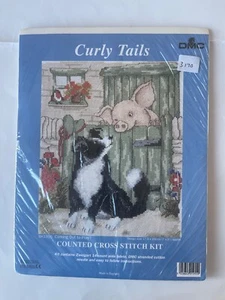 DMC Cross Stitch Kit Curly Tails  'Coming Out To Play?' - Picture 1 of 2