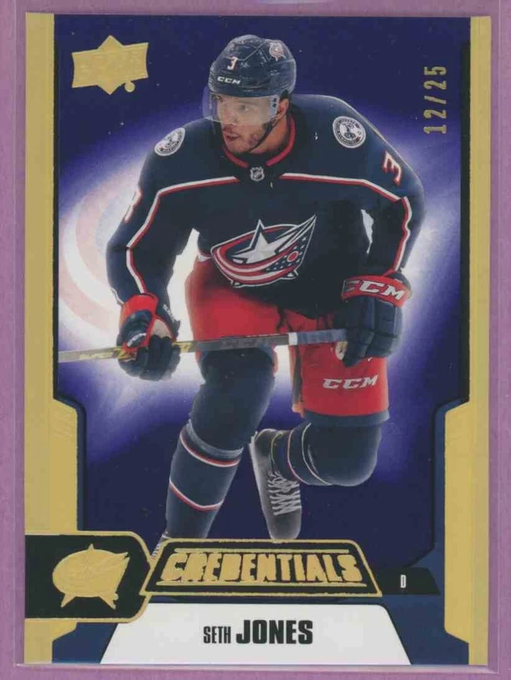 2019 19-20 UD CREDENTIALS PURPLE PARALLEL BLUE JACKETS SETH JONES #8 #'d 12/25 - Image 1 of 1