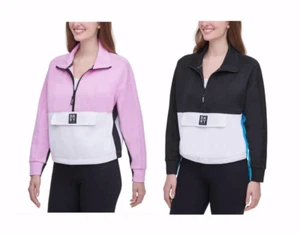New Womens DKNY 1/2 Zip Colorblock Pullover Pink Black S M L XL - Picture 1 of 21