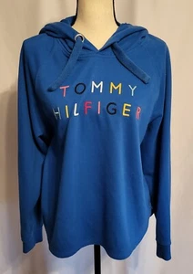 Sudadera con Capucha De Colección Tommy Hilfiger Logo Azul/Arco Iris Mujer Talla M-L De Colección Y2K Años 2000 - Imagen 1 de 8