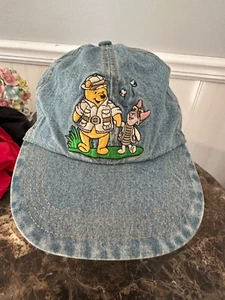 WINNIE THE POOH & PIGLET DENIM BLUE HAT DISNEY HONEY BEES NEW WITH TAGS NWT - Picture 1 of 7