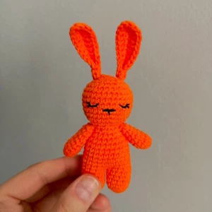 LITTLE ORANGE CROCHET TOY AMIGURUMI ANIMAL BUNNY. HANDMADE SOFT TOY BUNNY. - Picture 1 of 13