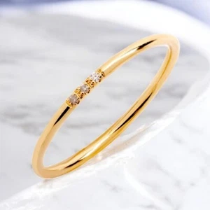 14K Solid Gold 3 Diamond Wedding Ring, Minimalist Diamond Wedding Band for Her - Picture 1 of 3