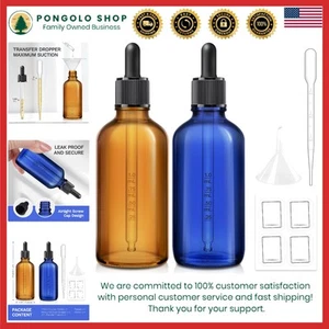 Glass Dropper Bottles 3.4 oz Reusable Leakproof Travel Set with Funnel Labels - Picture 1 of 9