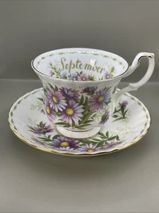 Tazza e piattino Royal Albert settembre Michaelmas margherita osso Cina Inghilterra - Foto 1 di 8
