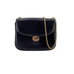 Authentic Gucci Vintage Black Leather Box Flap Shoulder Bag with Chain Strap - Picture 1 of 6