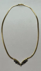 Purple & Clear Crystal Gold Tone Necklace 17 Inch - Picture 1 of 3