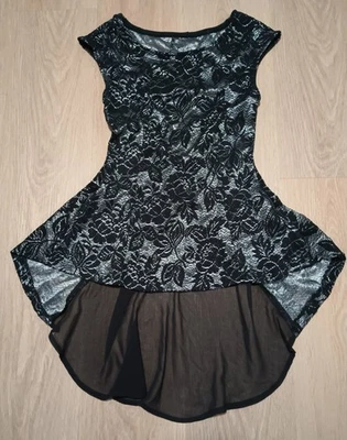 Vtg 80s 90s Lace Sheer Tailcoat Train Tunic Top glam rocker steampunk goth XS - Image 1 of 4